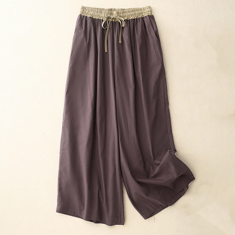 Buddha Stones Artistic Color Contrast Drawstring Women's Wide Leg Pants With Pockets - DarkMagenta - US8-10，UK/AU12-14，EU40-42 (2XL) - image 18