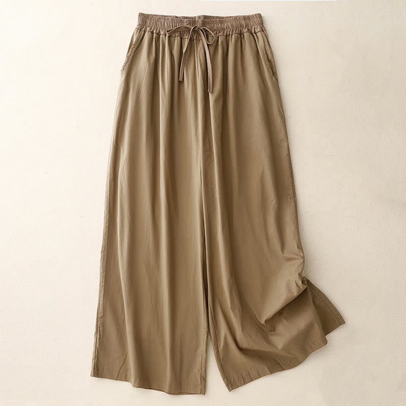 Buddha Stones Artistic Color Contrast Drawstring Women's Wide Leg Pants With Pockets - DarkKhaki - US8-10，UK/AU12-14，EU40-42 (2XL) - image 6