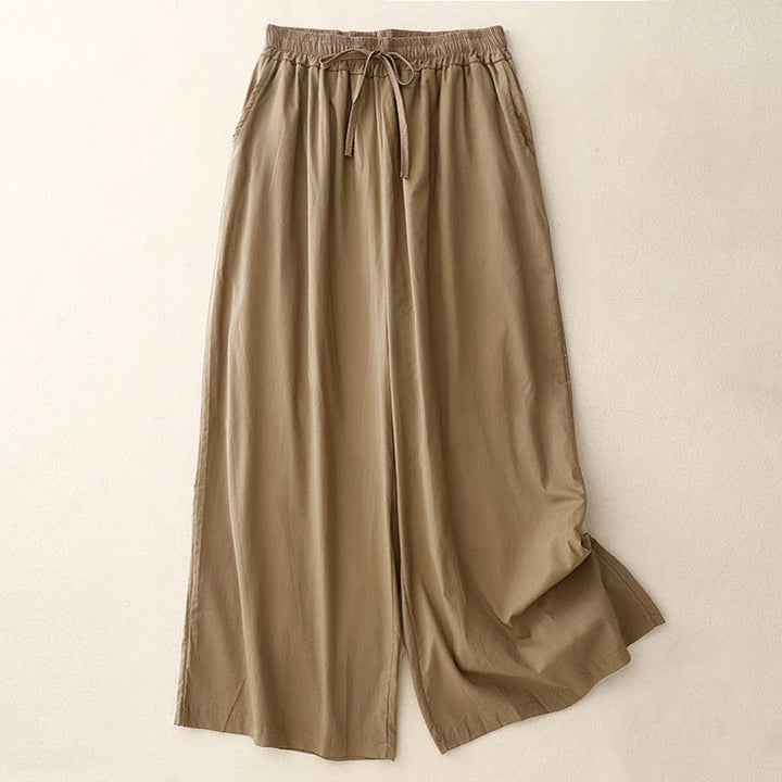 Buddha Stones Artistic Color Contrast Drawstring Women's Wide Leg Pants With Pockets - DarkKhaki - US8-10，UK/AU12-14，EU40-42 (2XL) - image 6
