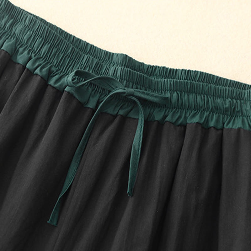 Buddha Stones Artistic Color Contrast Drawstring Women's Wide Leg Pants With Pockets - image 1
