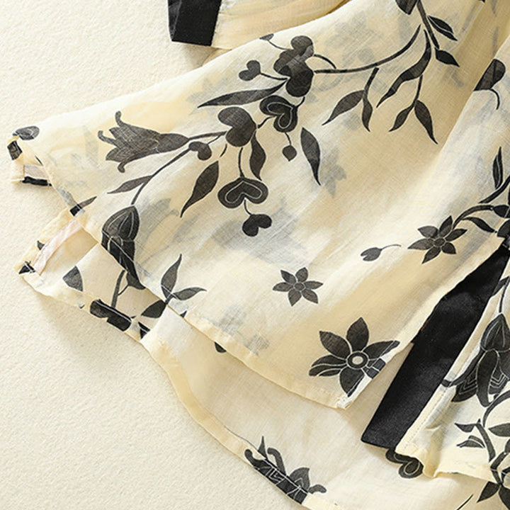 Buddha Stones Printing Floral Buttons Color Contrast Half Sleeve Women's Shirt - image 5