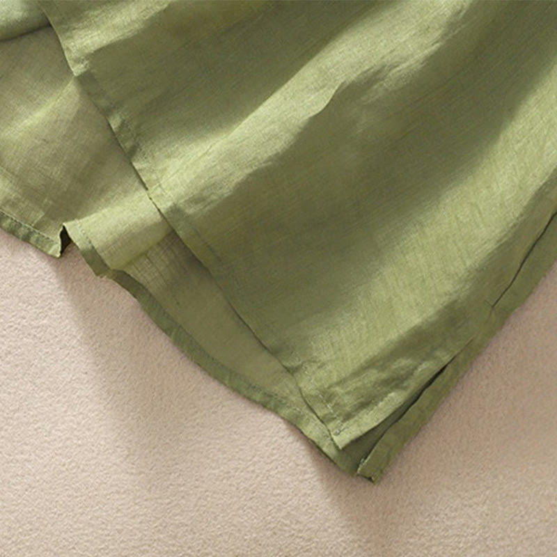 Buddha Stones Embroidery Floral Hem Slit Women's Cotton Linen Half Sleeve T-Shirt - image 7