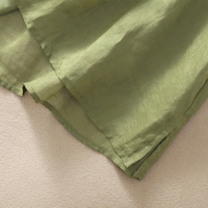 Buddha Stones Embroidery Floral Hem Slit Women's Cotton Linen Half Sleeve T-Shirt - image 7