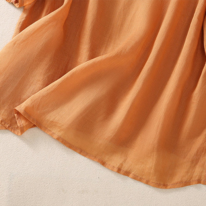 Buddha Stones Embroidery Floral Hem Slit Women's Cotton Linen Half Sleeve T-Shirt - image 15