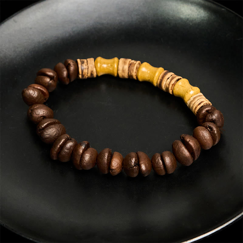 Buddha Stones Handmade Natural Coffee Beans Coconut Shell Bamboo Jade Positive Bracelet - image 3