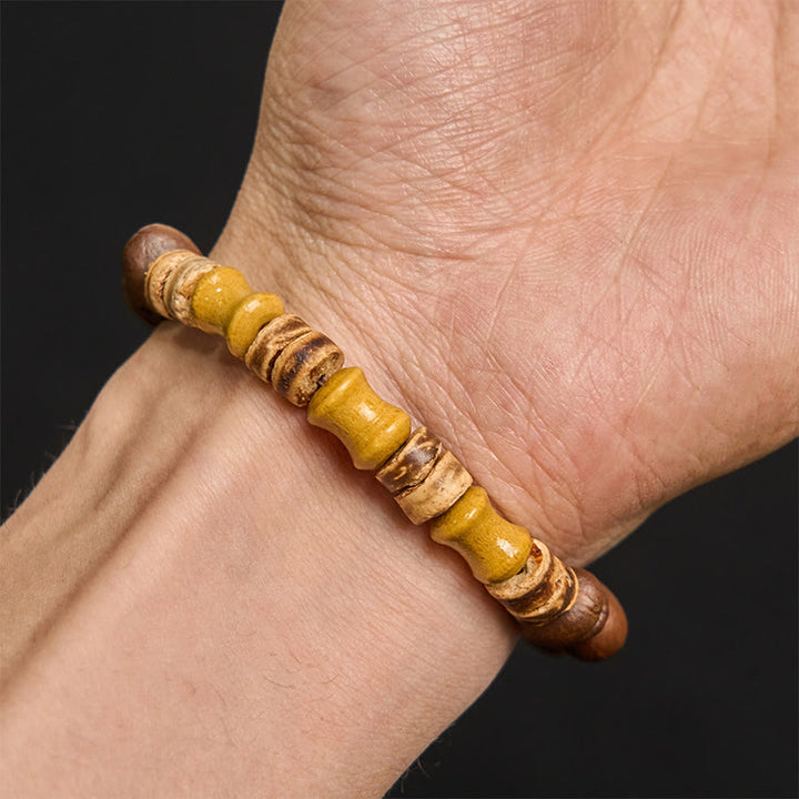 Buddha Stones Handmade Natural Coffee Beans Coconut Shell Bamboo Jade Positive Bracelet - image 4