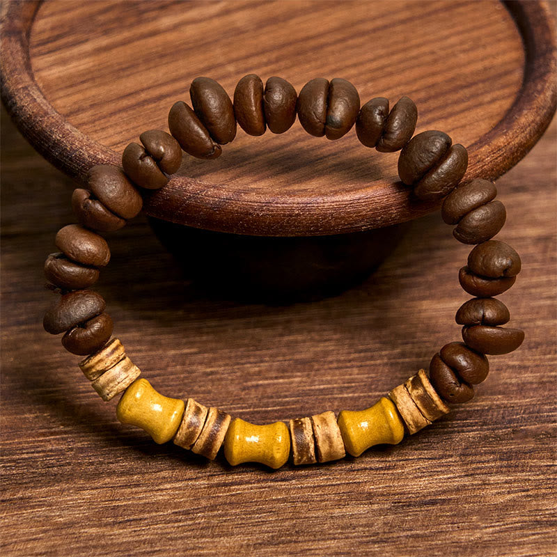 Buddha Stones Handmade Natural Coffee Beans Coconut Shell Bamboo Jade Positive Bracelet - image 1