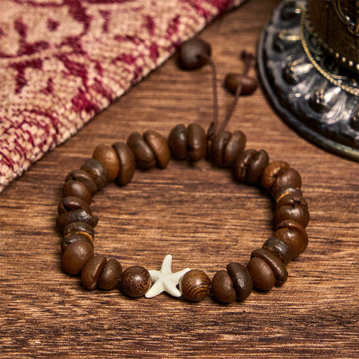 Buddha Stones Handmade Natural Coffee Beans Wood Beads Starfish Bracelet - image 1