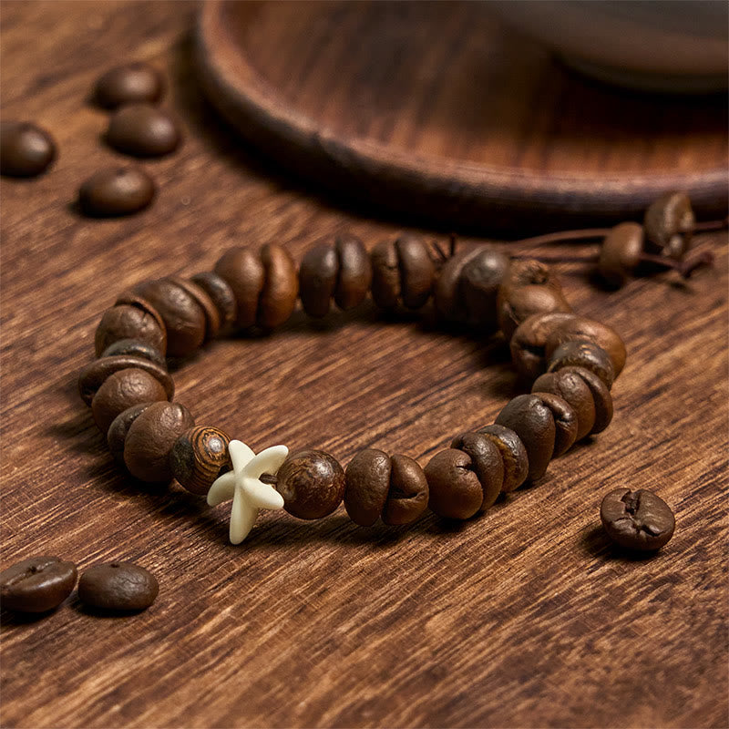 Buddha Stones Handmade Natural Coffee Beans Wood Beads Starfish Bracelet - Coffee Beans(Wrist Circumference 14-17cm) - image 0