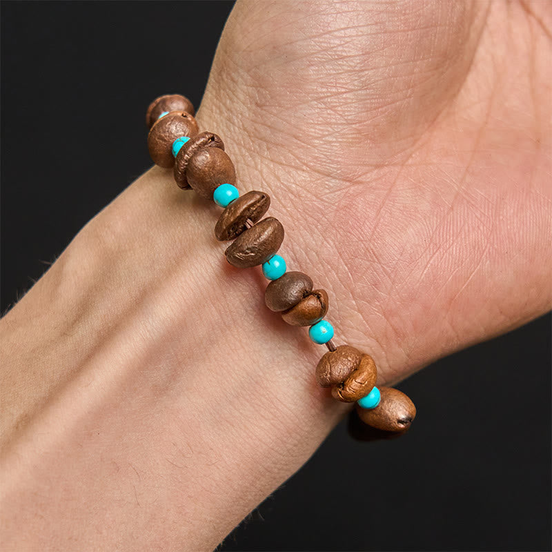 Buddha Stones Handmade Natural Coffee Beans Turquoise Beads Bracelet - image 4