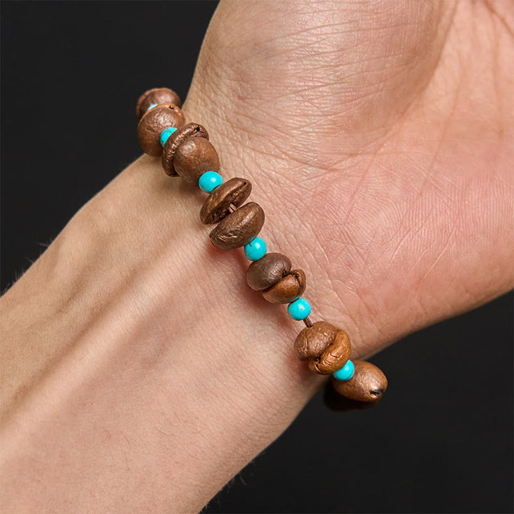 Buddha Stones Handmade Natural Coffee Beans Turquoise Beads Bracelet - image 4