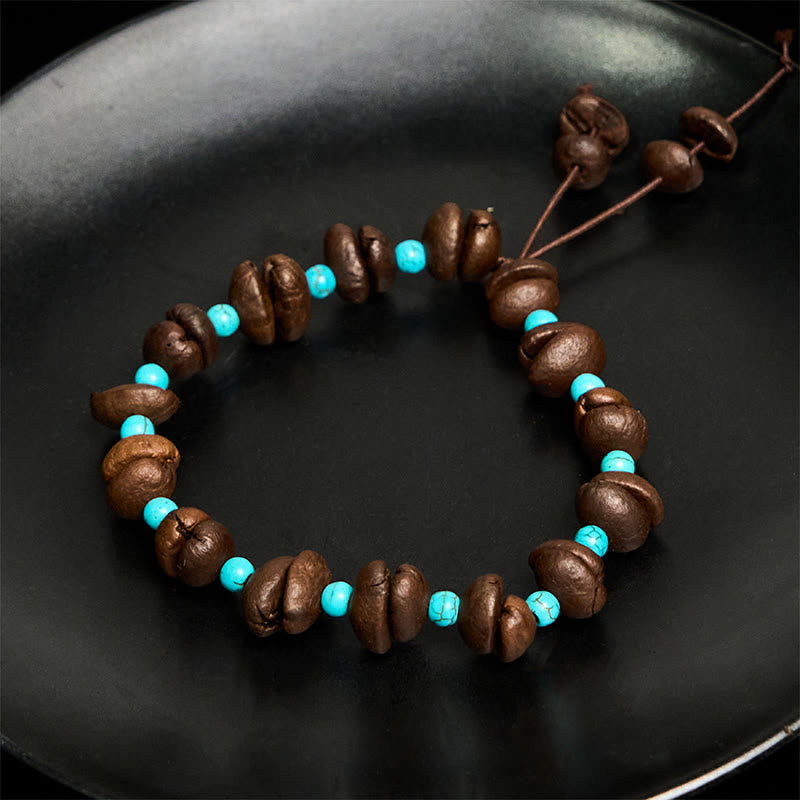 Buddha Stones Handmade Natural Coffee Beans Turquoise Beads Bracelet - image 3