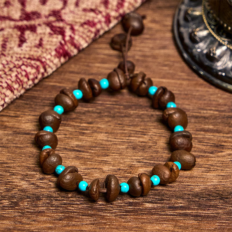 Buddha Stones Handmade Natural Coffee Beans Turquoise Beads Bracelet - image 1