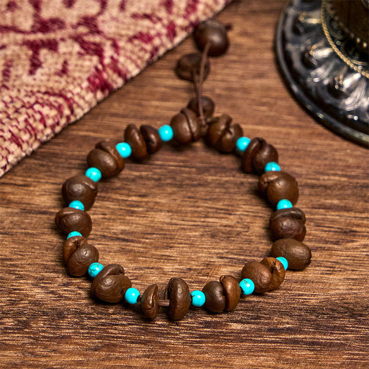 Buddha Stones Handmade Natural Coffee Beans Turquoise Beads Bracelet - image 1