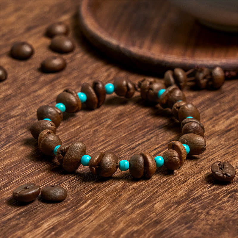 Buddha Stones Handmade Natural Coffee Beans Turquoise Beads Bracelet - Coffee Beans(Wrist Circumference 14-17cm) - image 0