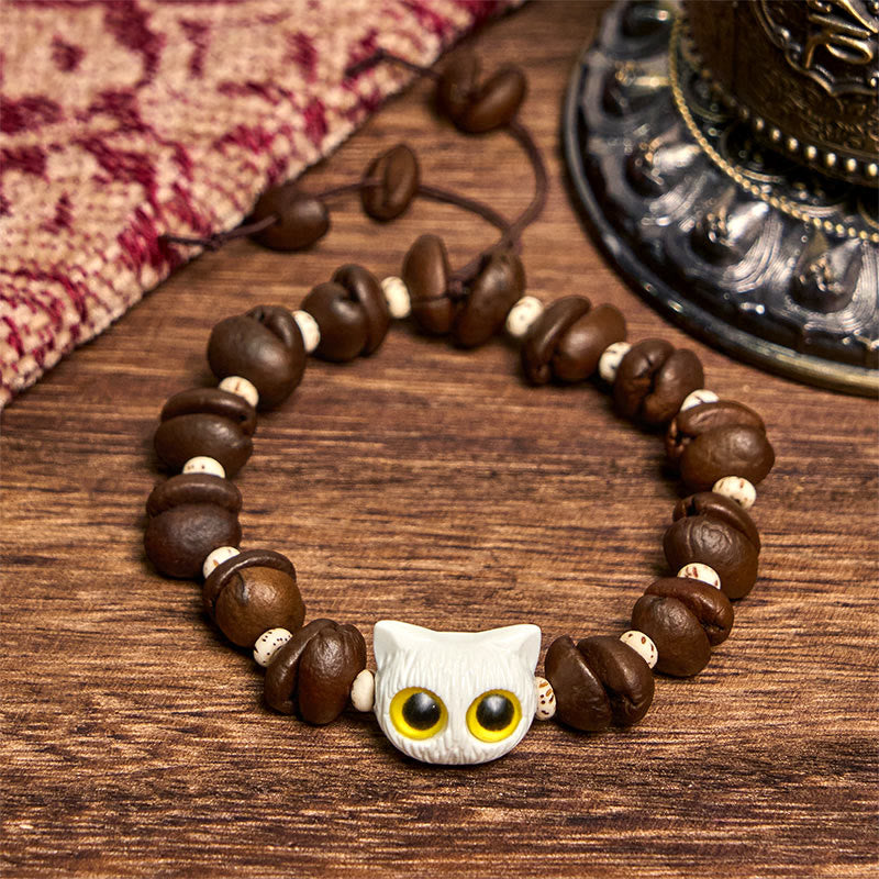 Buddha Stones Handmade Natural Coffee Beans Cat Head Bodhi Seed Claw Paw Peace Bracelet - image 8