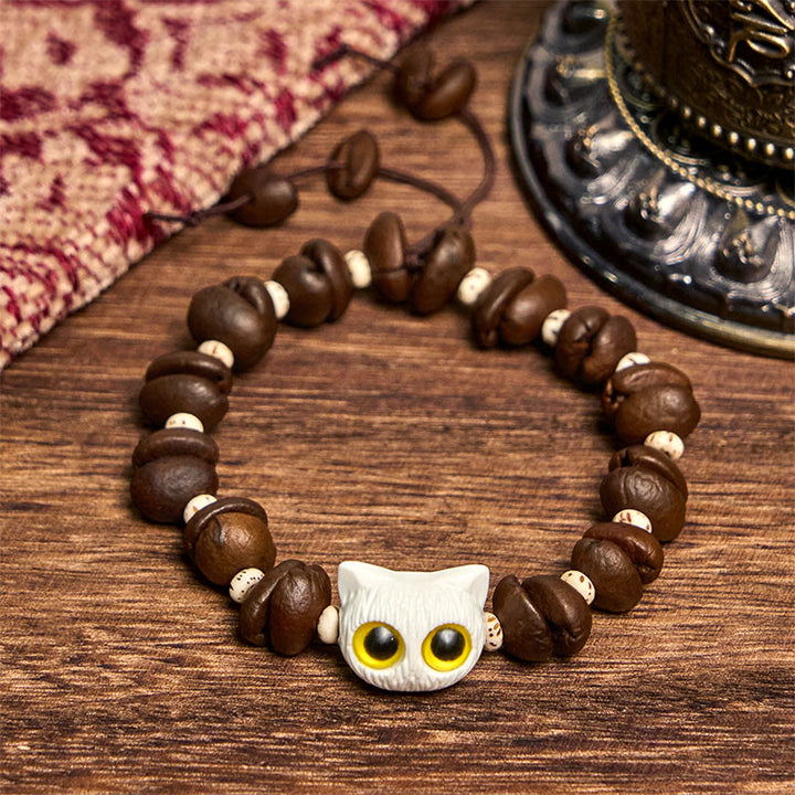 Buddha Stones Handmade Natural Coffee Beans Cat Head Bodhi Seed Claw Paw Peace Bracelet - image 8