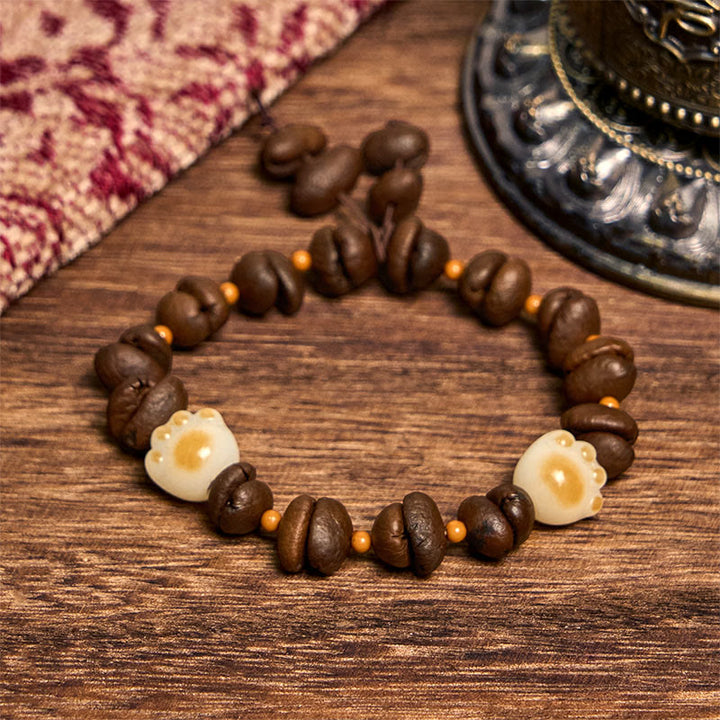 Buddha Stones Handmade Natural Coffee Beans Cat Head Bodhi Seed Claw Paw Peace Bracelet - image 14