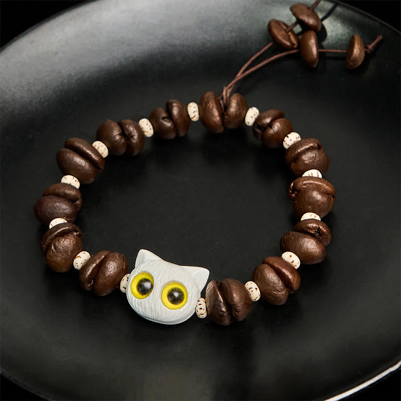 Buddha Stones Handmade Natural Coffee Beans Cat Head Bodhi Seed Claw Paw Peace Bracelet - image 11