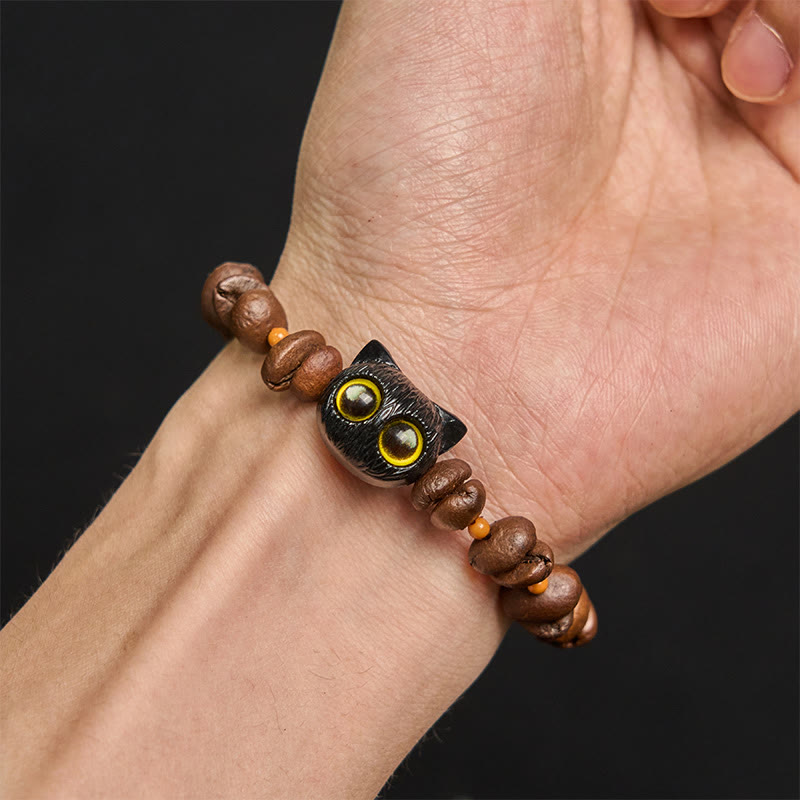 Buddha Stones Handmade Natural Coffee Beans Cat Head Bodhi Seed Claw Paw Peace Bracelet - image 4