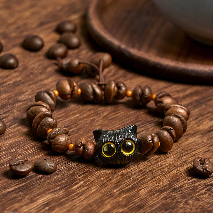 Buddha Stones Handmade Natural Coffee Beans Cat Head Bodhi Seed Claw Paw Peace Bracelet - image 1
