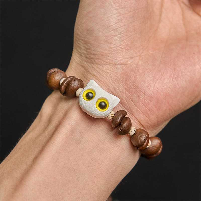 Buddha Stones Handmade Natural Coffee Beans Cat Head Bodhi Seed Claw Paw Peace Bracelet - image 12