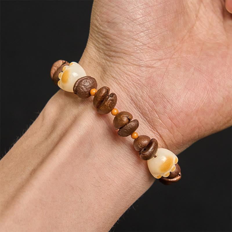 Buddha Stones Handmade Natural Coffee Beans Cat Head Bodhi Seed Claw Paw Peace Bracelet - image 17