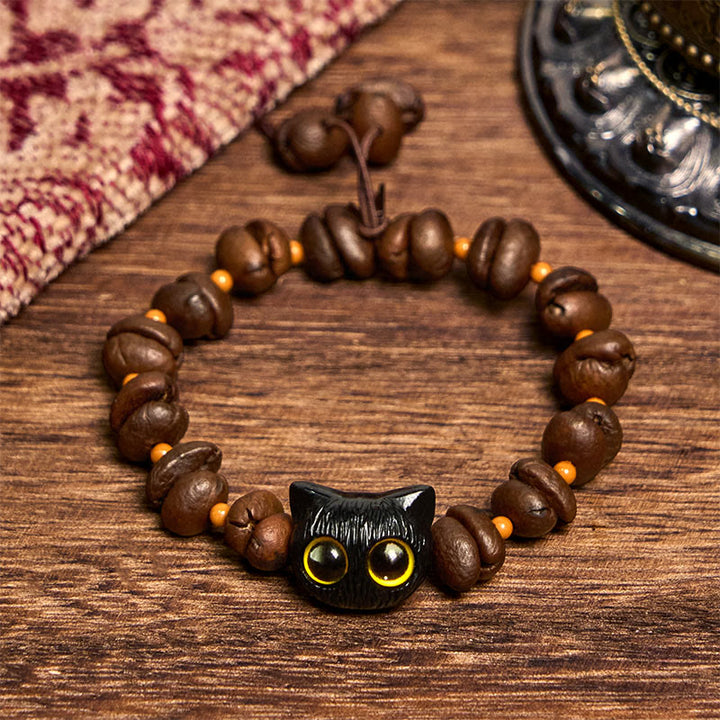 Buddha Stones Handmade Natural Coffee Beans Cat Head Bodhi Seed Claw Paw Peace Bracelet - image 2