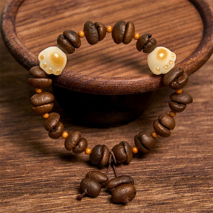 Buddha Stones Handmade Natural Coffee Beans Cat Head Bodhi Seed Claw Paw Peace Bracelet - image 15