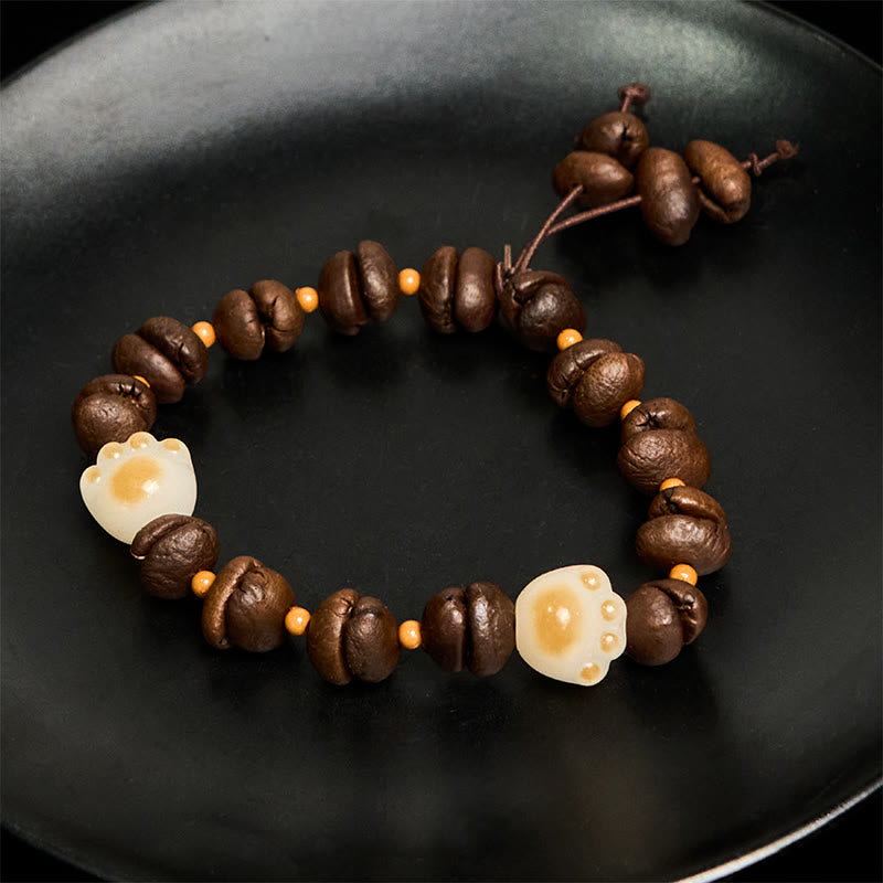 Buddha Stones Handmade Natural Coffee Beans Cat Head Bodhi Seed Claw Paw Peace Bracelet - image 16