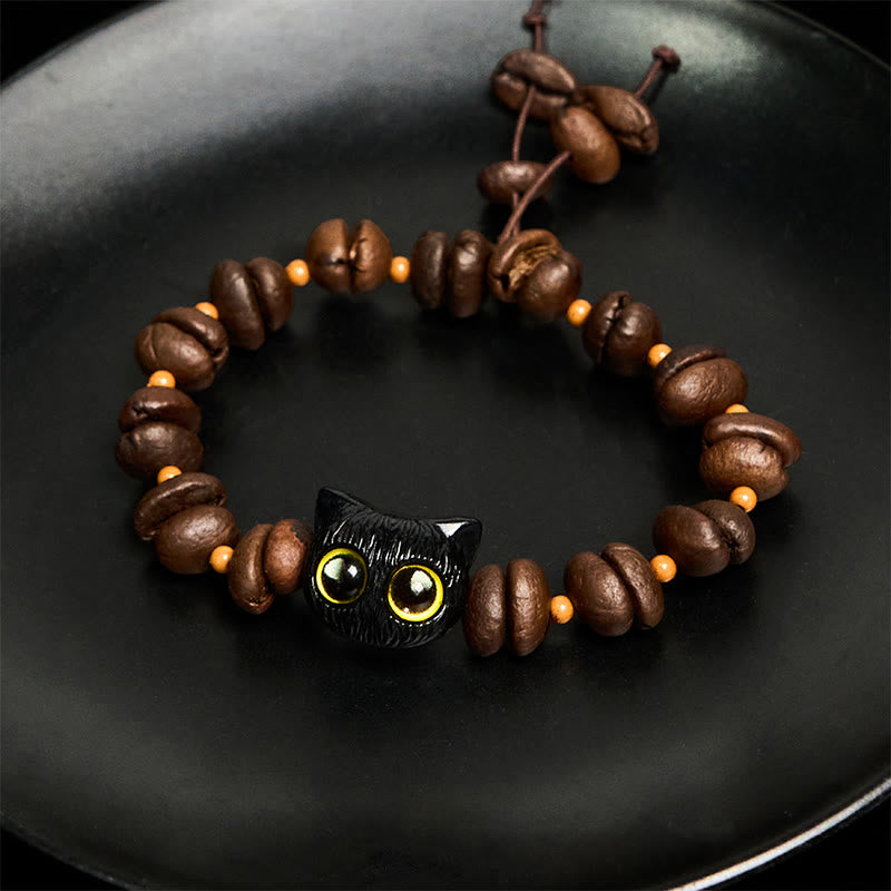 Buddha Stones Handmade Natural Coffee Beans Cat Head Bodhi Seed Claw Paw Peace Bracelet - image 5