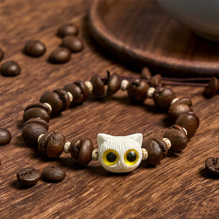 Buddha Stones Handmade Natural Coffee Beans Cat Head Bodhi Seed Claw Paw Peace Bracelet - image 9