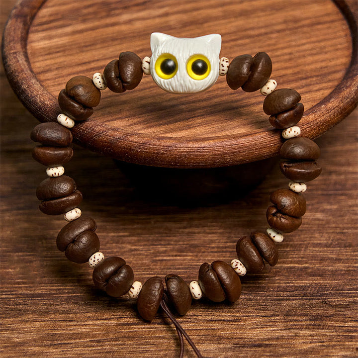 Buddha Stones Handmade Natural Coffee Beans Cat Head Bodhi Seed Claw Paw Peace Bracelet - image 10