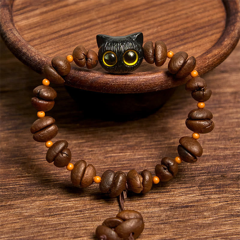 Buddha Stones Handmade Natural Coffee Beans Cat Head Bodhi Seed Claw Paw Peace Bracelet - image 3