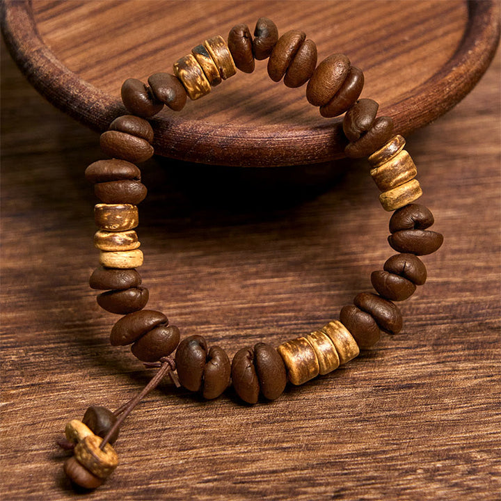 Buddha Stones Handmade Natural Coffee Beans Coconut Shell Happiness Bracelet - image 7