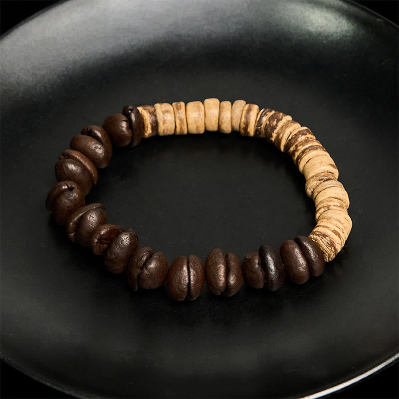 Buddha Stones Handmade Natural Coffee Beans Coconut Shell Happiness Bracelet - image 2