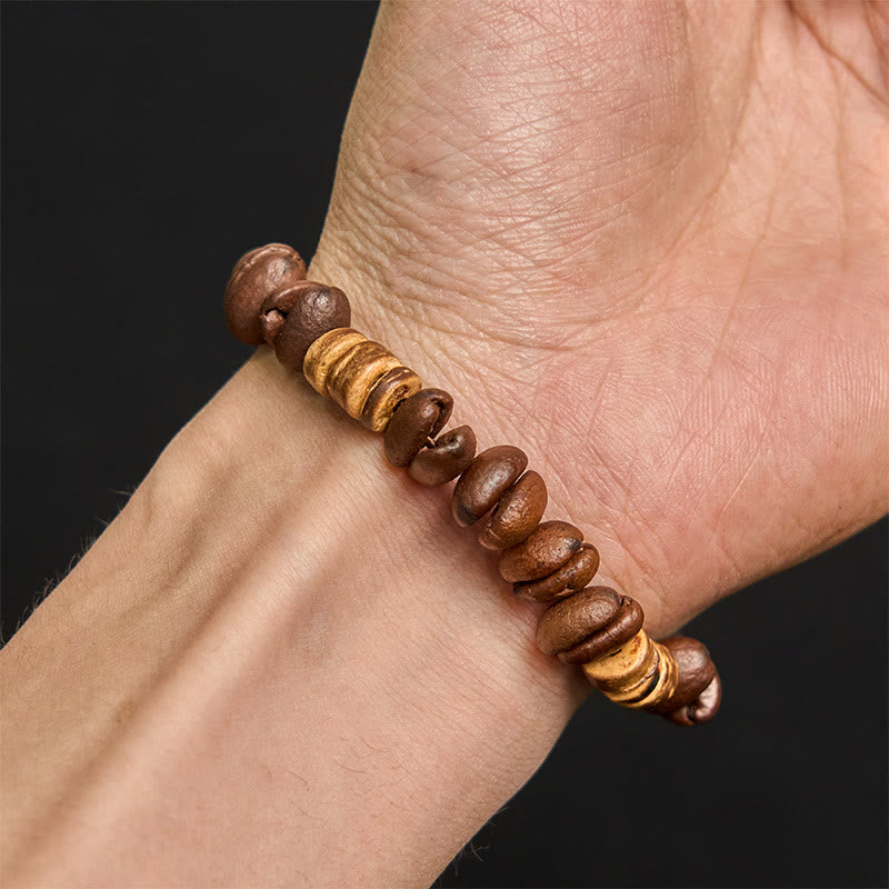 Buddha Stones Handmade Natural Coffee Beans Coconut Shell Happiness Bracelet - image 9