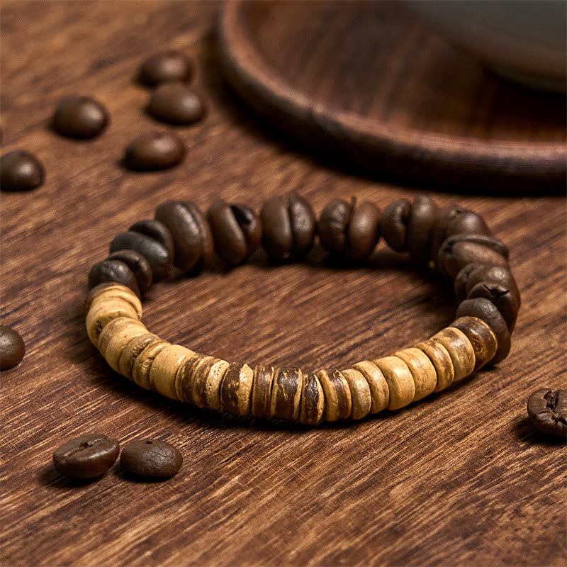 Buddha Stones Handmade Natural Coffee Beans Coconut Shell Happiness Bracelet - Coffee Beans Coconut Shell(Wrist Circumference 14-17cm) - image 0