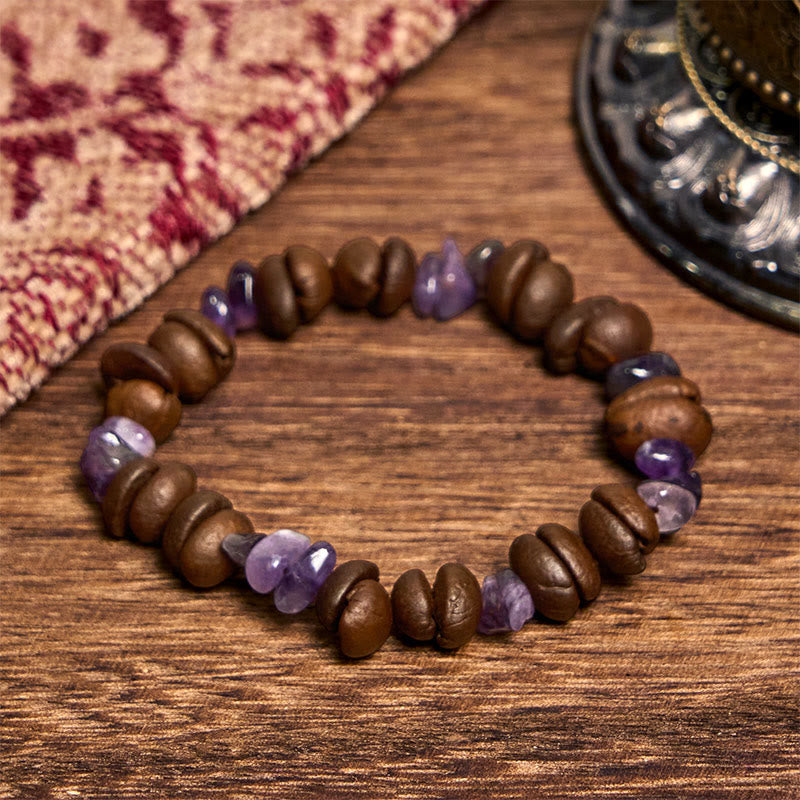 Buddha Stones Handmade Natural Coffee Beans Amethyst Citrine Amazonite Irregular Crystal Bracelet - Amethyst Coffee Beans(Wrist Circumference 14-17cm) - image 0