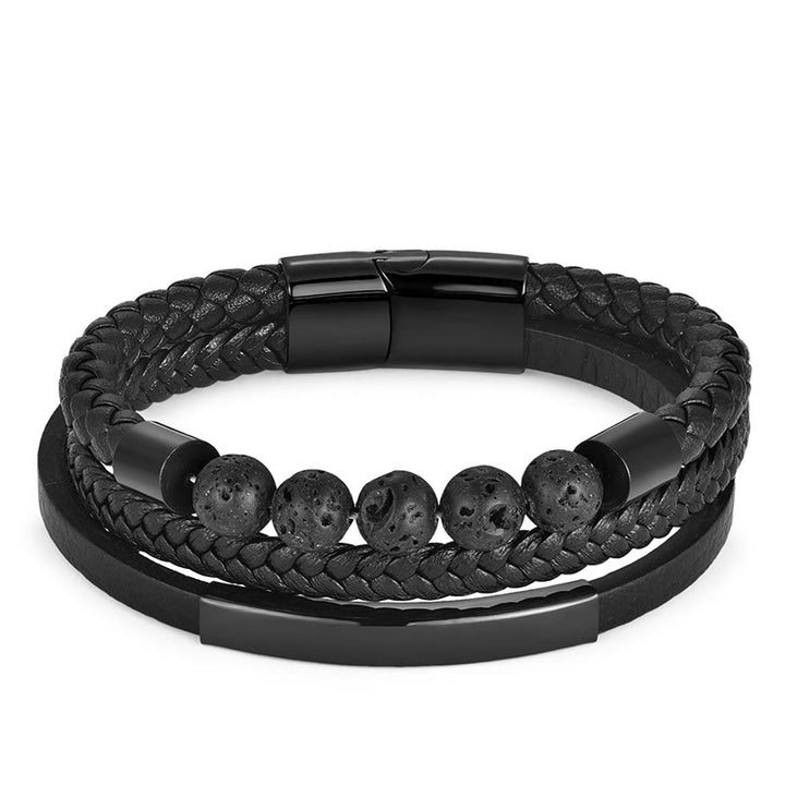 Buddha Stones Leather Titanium Steel Lava Rock Strengthen Buckle Bracelet - image 3