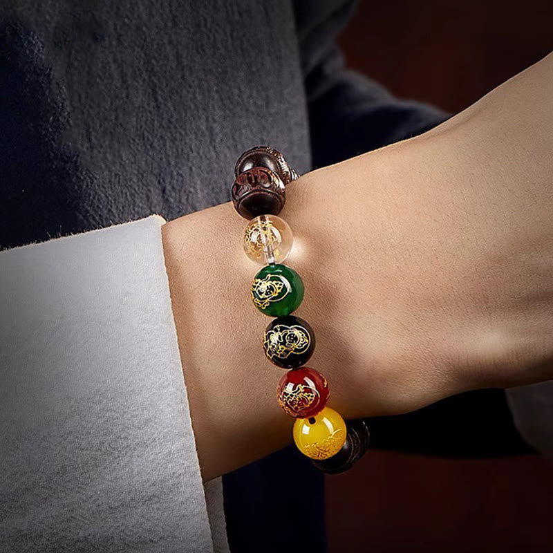 Buddha Stones Small Leaf Red Sandalwood Five Directions Gods of Wealth Calm Bracelet - image 14
