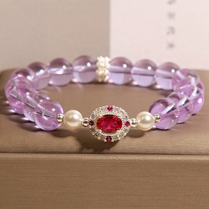 Buddha Stones Natural Amethyst Pearl Red Zircon Balance Bracelet - Amethyst(Wrist Circumference: 15-19cm) - image 0