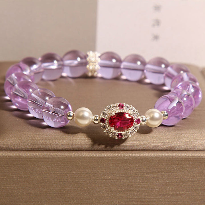 Buddha Stones Natural Amethyst Pearl Red Zircon Balance Bracelet - image 2