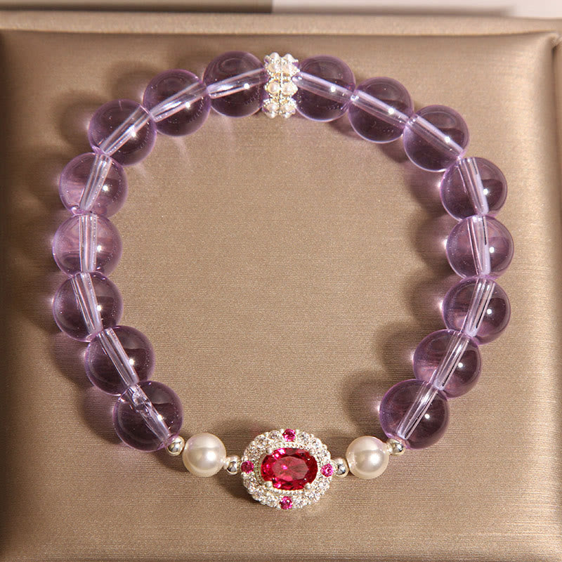 Buddha Stones Natural Amethyst Pearl Red Zircon Balance Bracelet - image 3