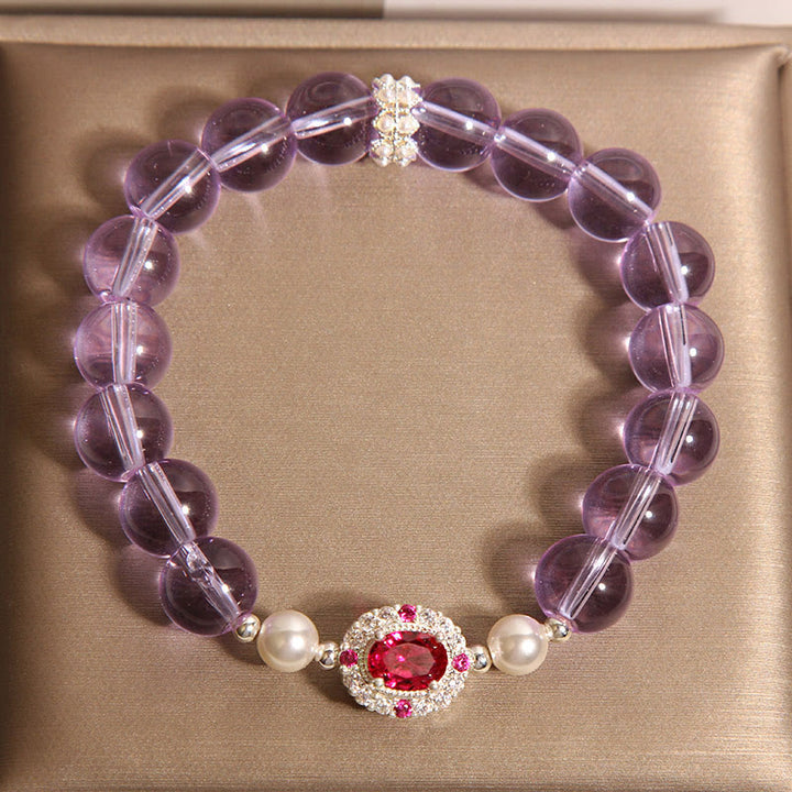 Buddha Stones Natural Amethyst Pearl Red Zircon Balance Bracelet - image 3