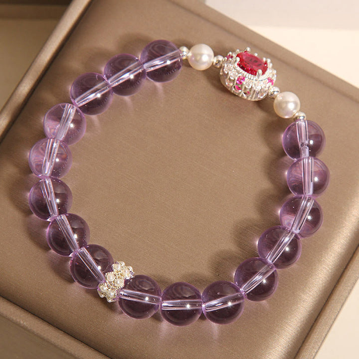 Buddha Stones Natural Amethyst Pearl Red Zircon Balance Bracelet - image 4