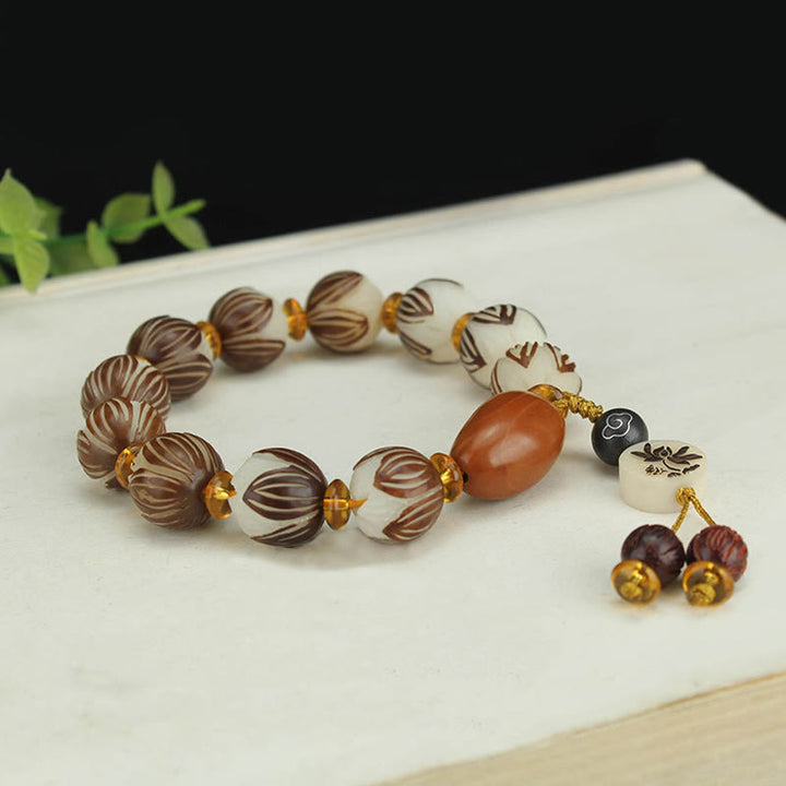 Buddha Stones Tibetan Mala White Bodhi Seed Peace Bracelet - image 9