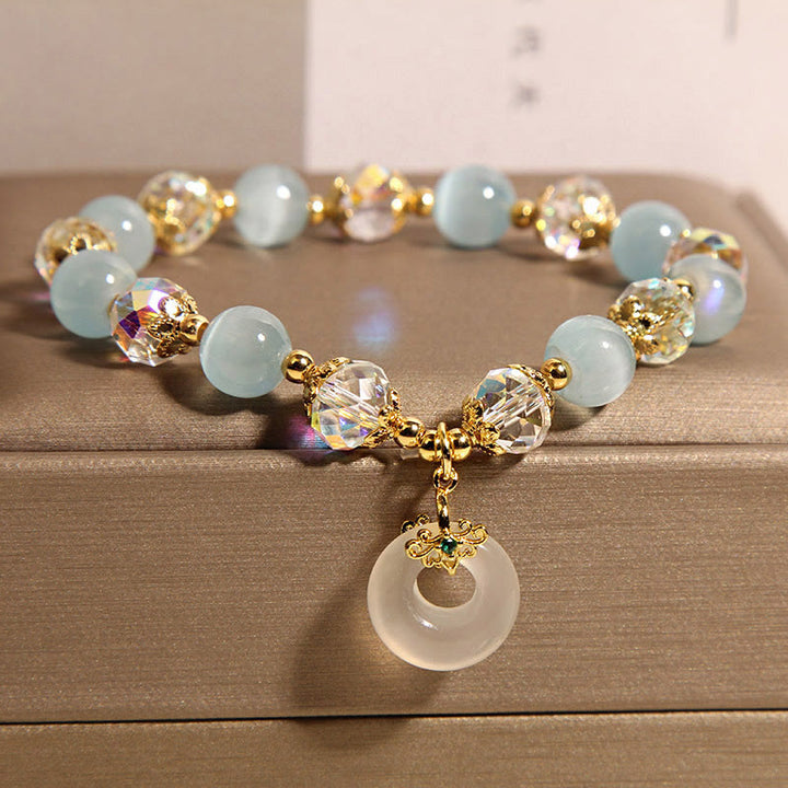 Buddha Stones Blue Cat's Eye White Crystal Peace Buckle Meaning Balance Bracelet - image 2