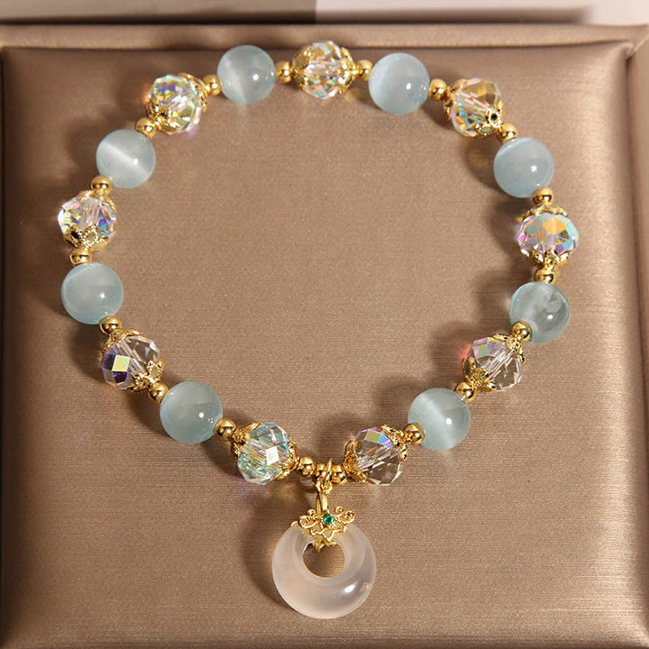 Buddha Stones Blue Cat's Eye White Crystal Peace Buckle Meaning Balance Bracelet - image 4