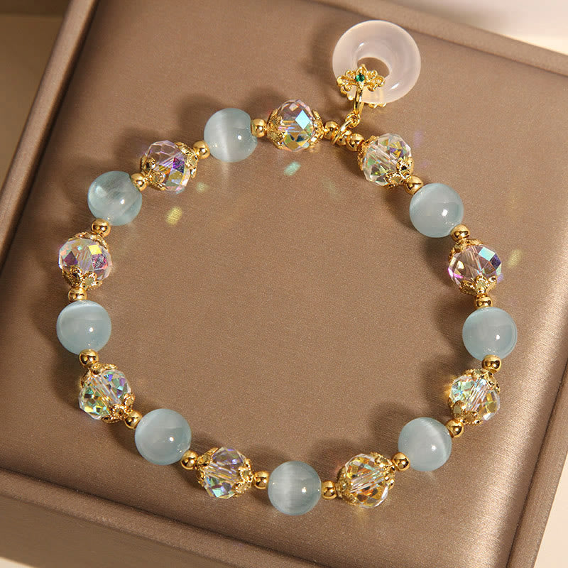 Buddha Stones Blue Cat's Eye White Crystal Peace Buckle Meaning Balance Bracelet - image 5